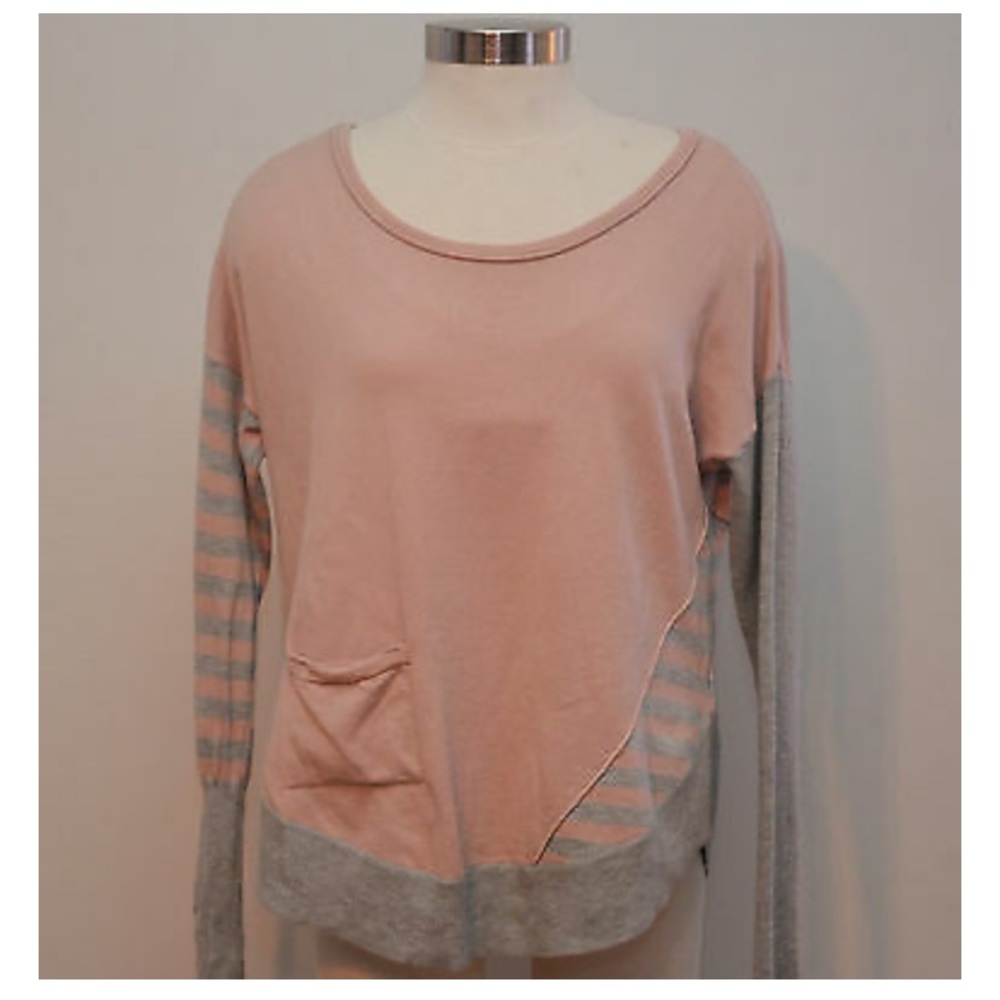 Pink and grey striped Anthropologie sweater